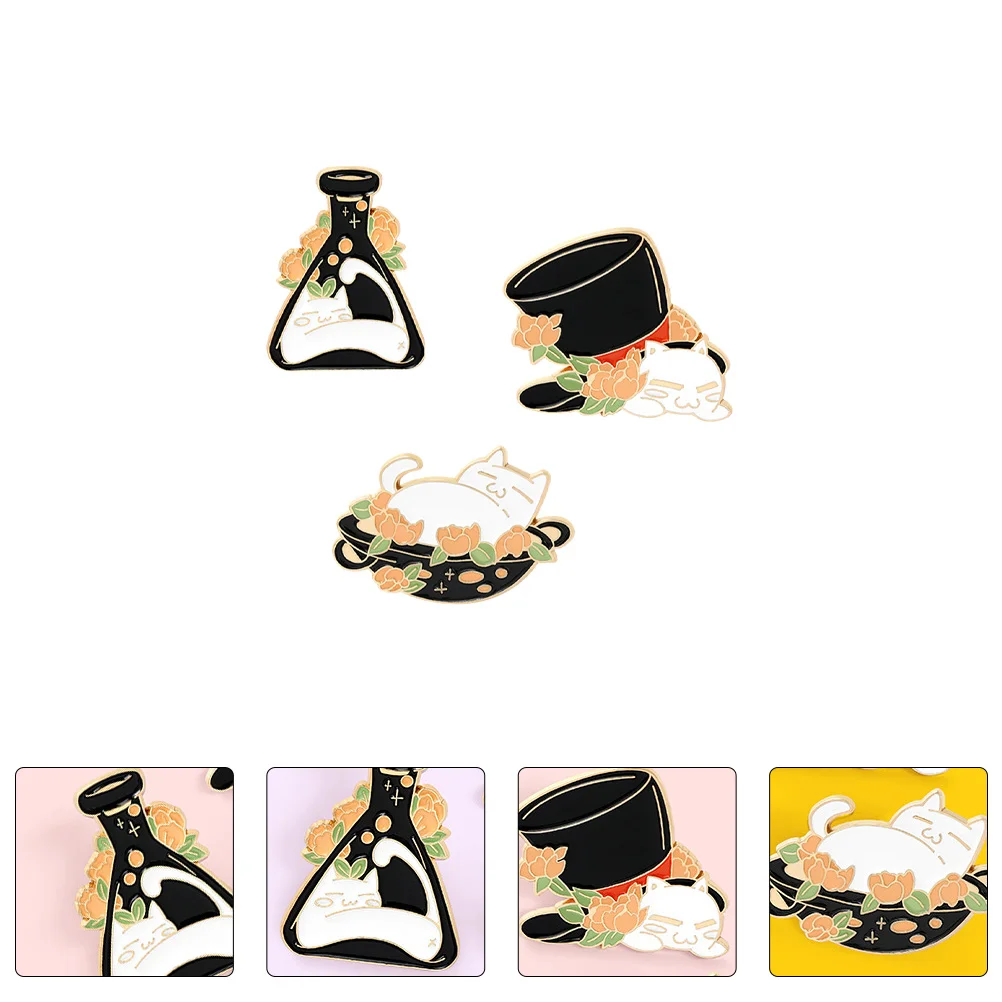 

3Pcs Cat Brooches Lapel Animal Enamel Enamel Lapel Clothing Buckles