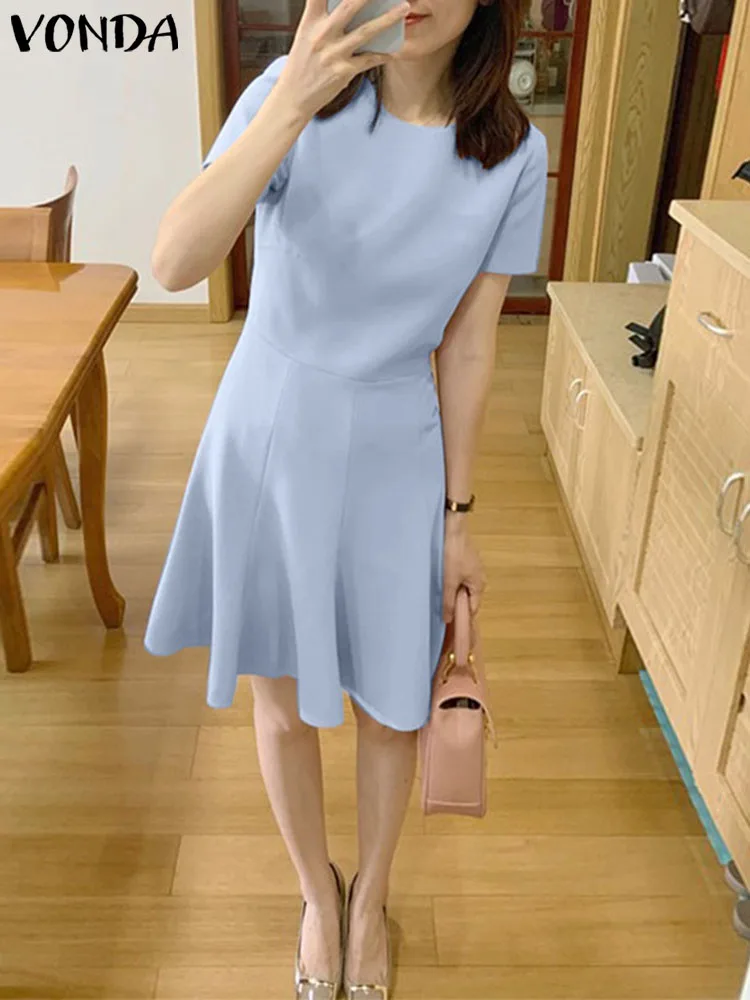 

Элегантное платье VONDA, офисное платье с коротким рукавом 2023, Модный женский летний сарафан, сексуальный мини-сарафан, женское платье