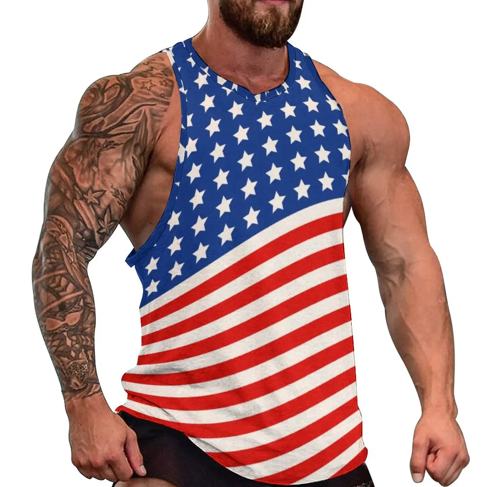 

American Flag Print Summer Tank Top Stars and Stripes 4th of July Bodybuilding Tops Men Pattern Cool Sleeveless Vests Plus Size