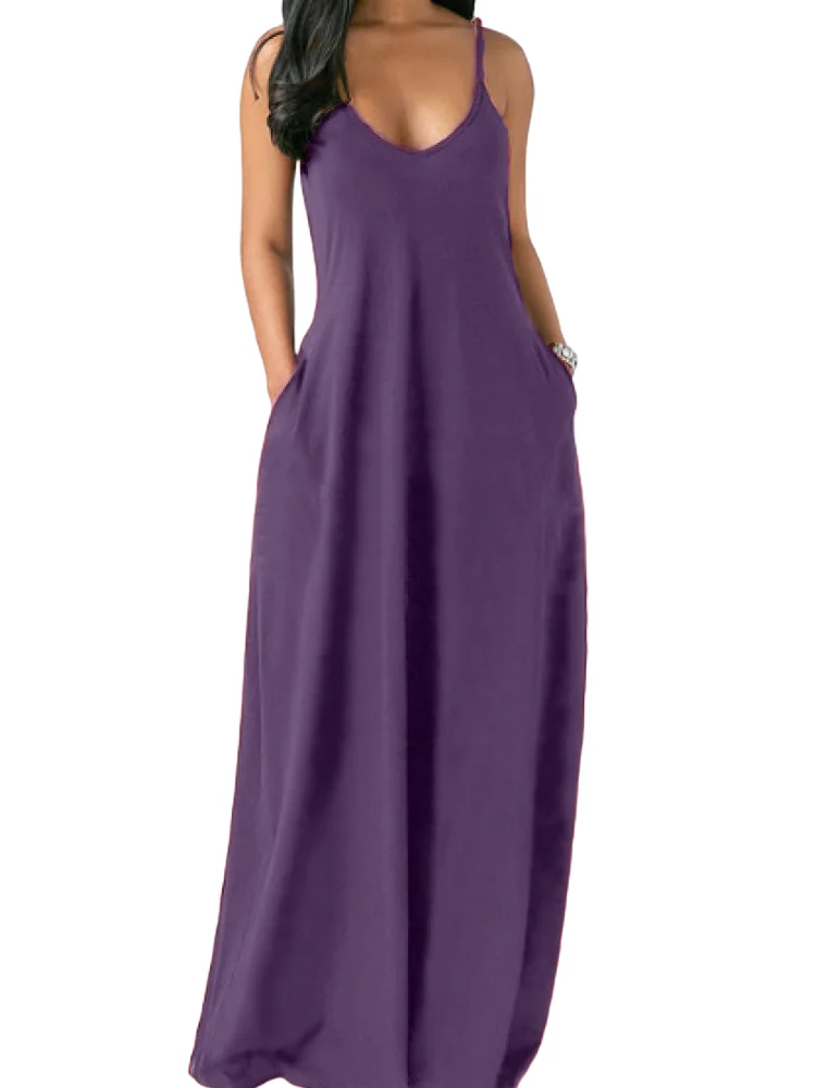 Винтажное женское платье с u-образным вырезом на тонких бретелях Mixi карманами