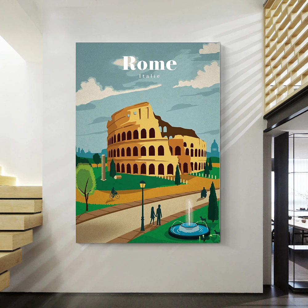 Плакаты принты Италия город Рим путешествия карта мира плакат винтажная