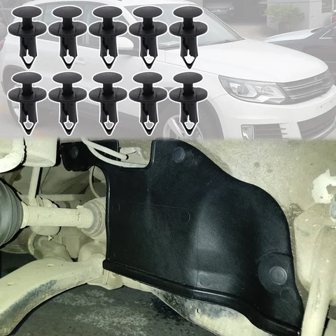 10 шт. для VW Tiguan 5N 2008 - 2015 2016 2017 2018, брызговик двигателя под полкой, зажим для нижней части, деталь, фиксирующая заклепка