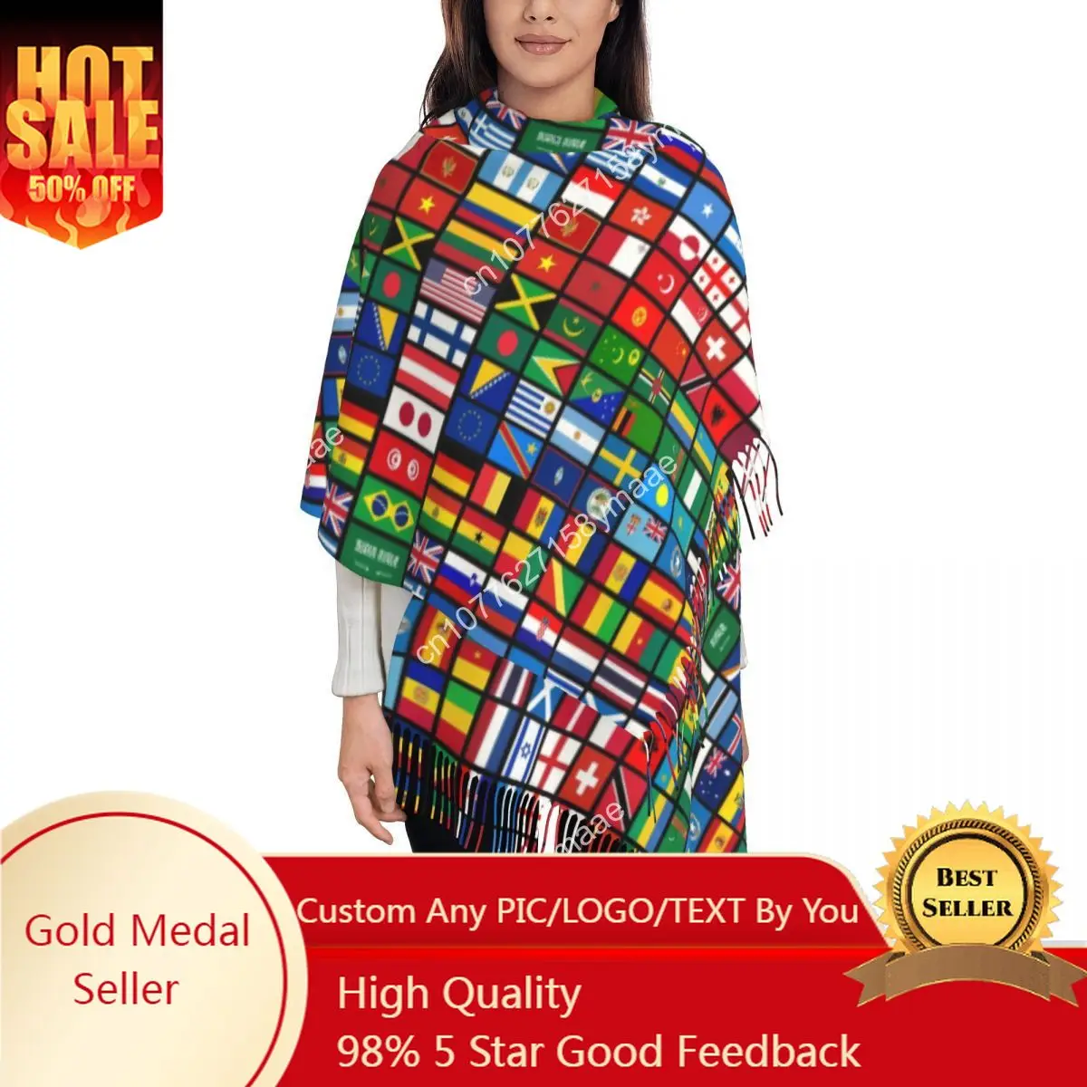 

More Then 90 Flags Of The Countries Of The World Scarf for Women Luxury Winter Wrap Shawl Tassel Wraps