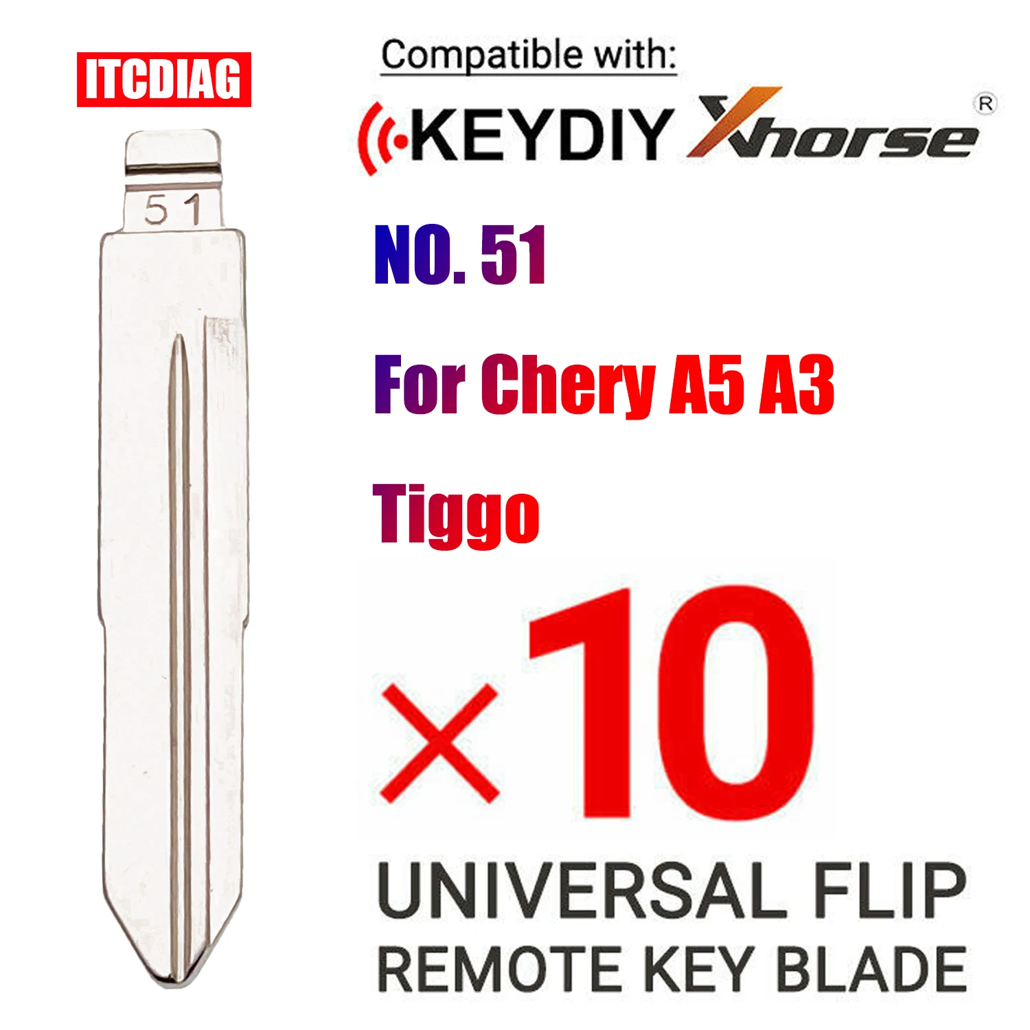 

10Pcs/Lot #51 NO.51 Uncut Flip Folding KD VVDI Remote Key Blade 51# for Chery A5 A3 Tiggo Keydiy For