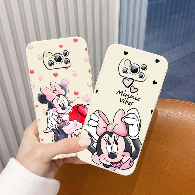 

Pink Disney Minnie Mouse Phone Case For Xiaomi Mi Poco X4 X3 C40 C3 M4 M3 F4 F3 GT Pro NFC 5G Back Cover Liquid Rope Funda