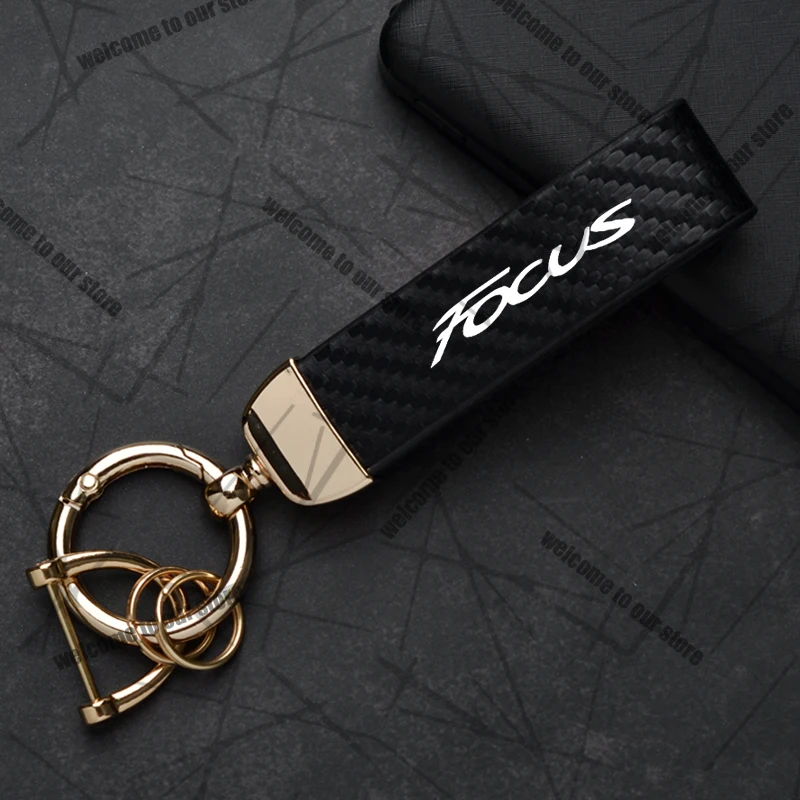 

Автомобильный брелок для Ford Focus Kuga MK2 MK3 MK4 ST с логотипом из углеродного волокна, кожи, эмблема из цинкового сплава, брелок для ключей, аксессуары