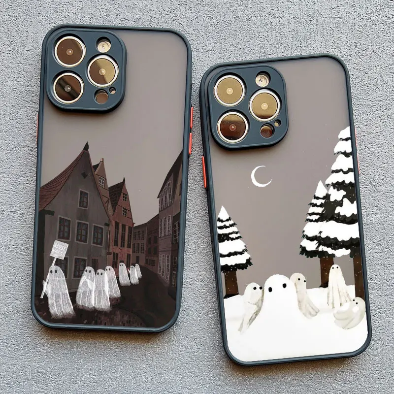 

Cute Ghost Halloween Phone Case For iPhone 14 15 Plus 13 12 11 Pro Max Mini XS X XR SE20 7 8 Plus Shockproof Back Cover Fundas
