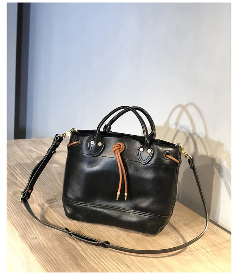 Fashion luxury natural genuine leather men women's black handbag casual designer handmade real cowhide shoulder messenger bag
