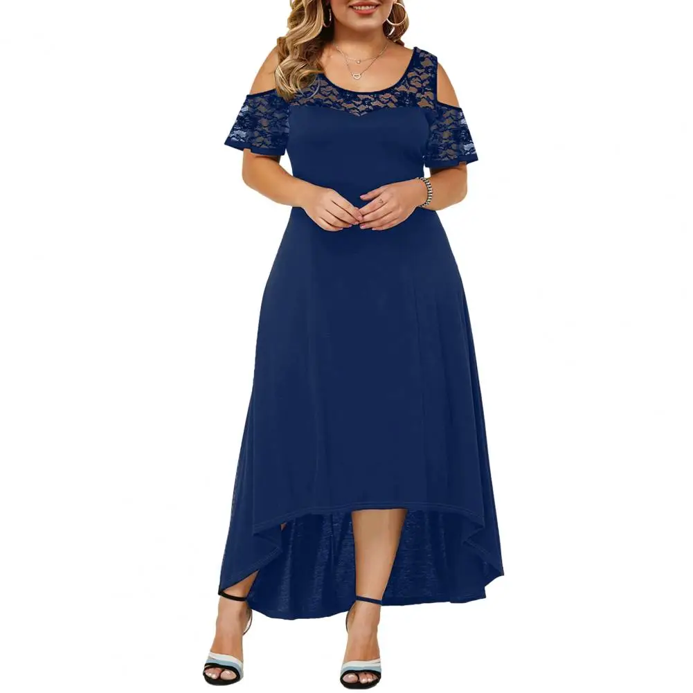 

Formal Dress Solid Color Women Dress Hollow Out Irregular Hem Maxi Dress