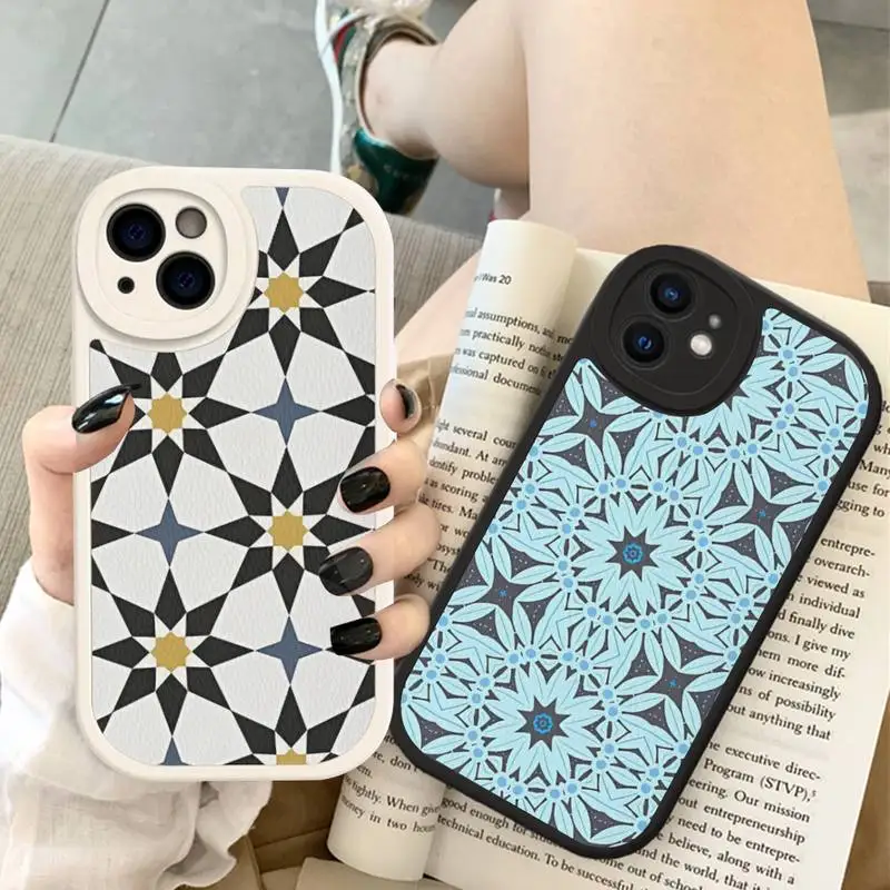 

Moroccan Tile Phone Case Hard Leather For iPhone 14 13 12 Mini 11 14 Pro Max Xs X Xr 7 8 Plus