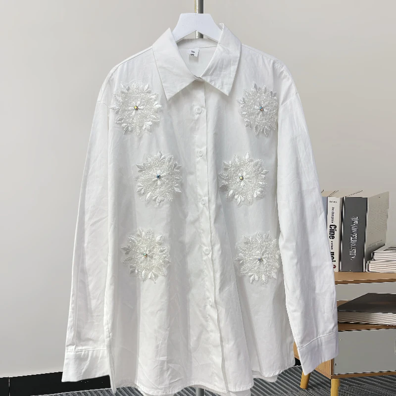 KBQ Вышивка High Street Дизайнерские рубашки для женщин Однобортная свободная блузка с