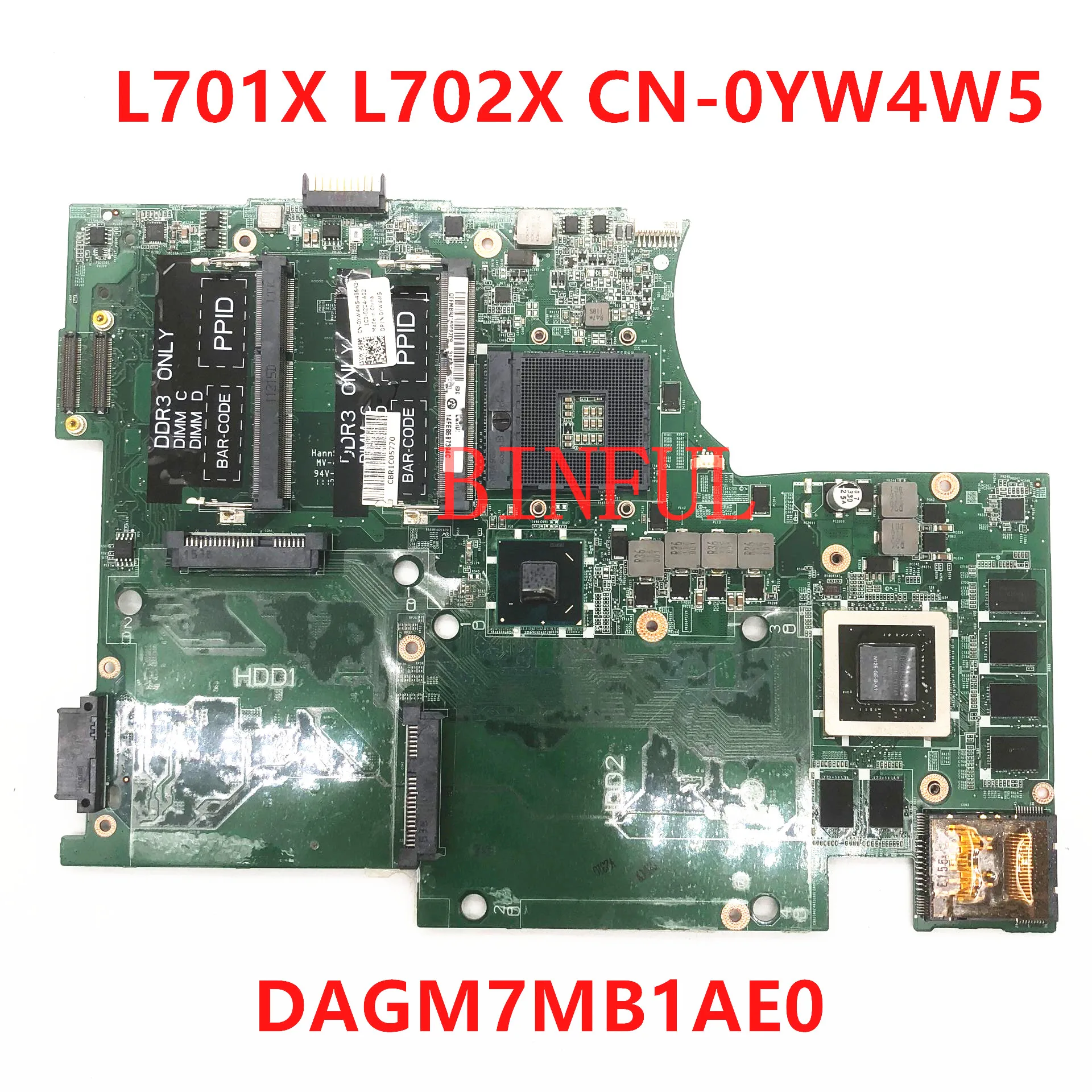 CN-0YW4W5 0YW4W5 YW4W5 For Dell XPS L702X L701X Laptop Motherboard DAGM7MB1AE1  HM67 GT555M GPU Mainboard 100% Full Test