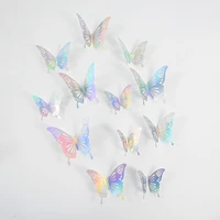 24pcs 3d effect crystal butterflies wall stickers laser hollow butterfly for kids room home wall decals xmas birthday cake decor