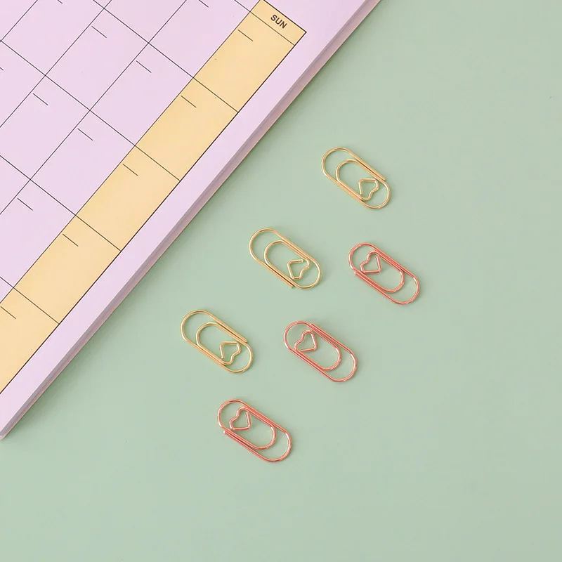 Mini marcapáginas de Metal con forma de corazón, accesorios de oficina, Clips de papel, Color dorado, rosa y dorado, 50 unids/bolsa