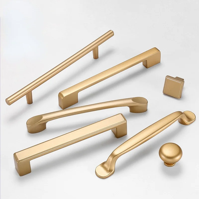 

New Kitchen Handles Style Matte Gold Cabinet Handles Solid Aluminum Alloy Kitchen Cupboard Pulls Drawer Knobs Furniture Hardware