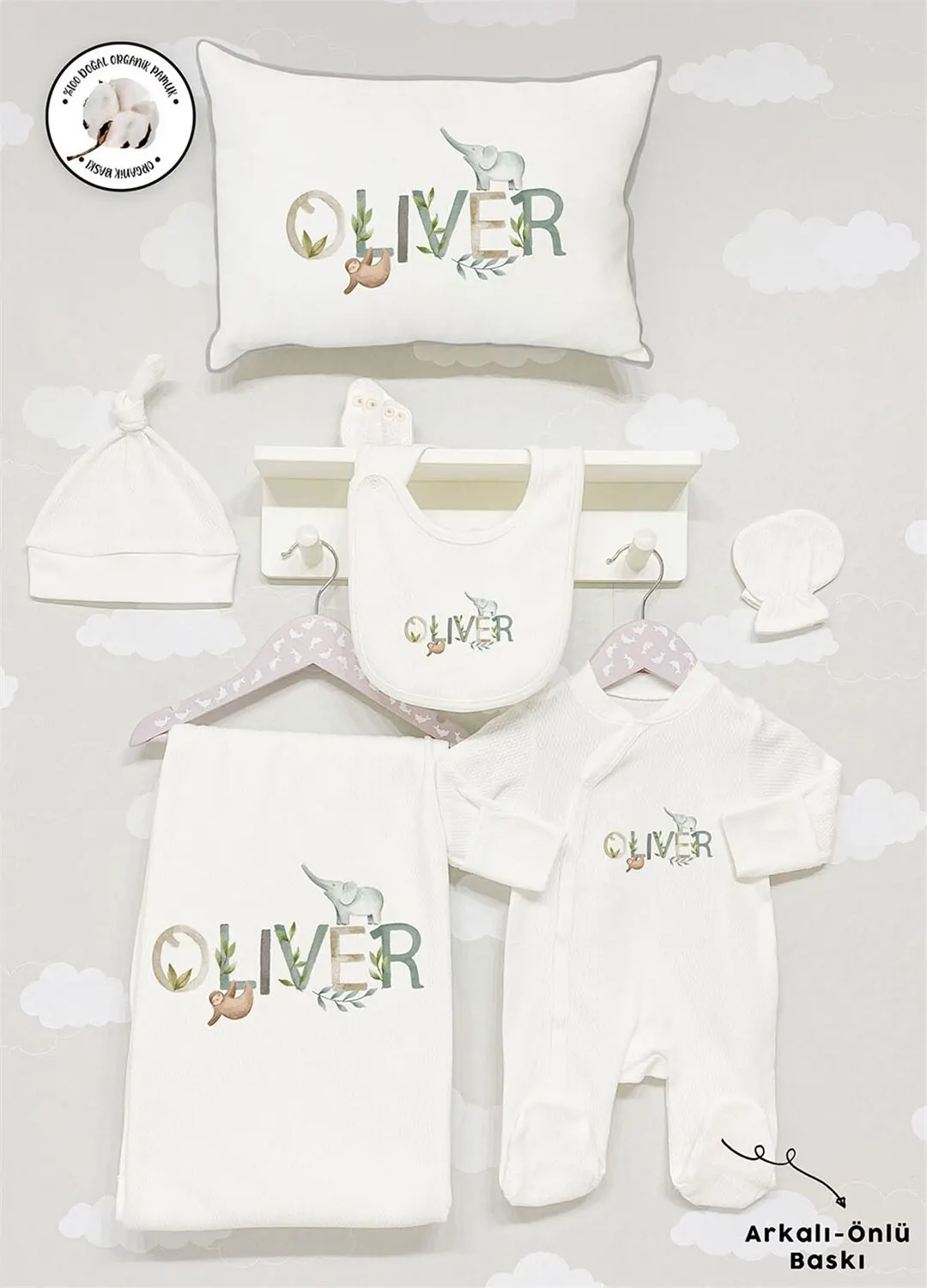 

Personalized Organic Cotton Fabric Girls Boy Baby 6-Pcs Rompers Set Custom Clothes Winter Spring
