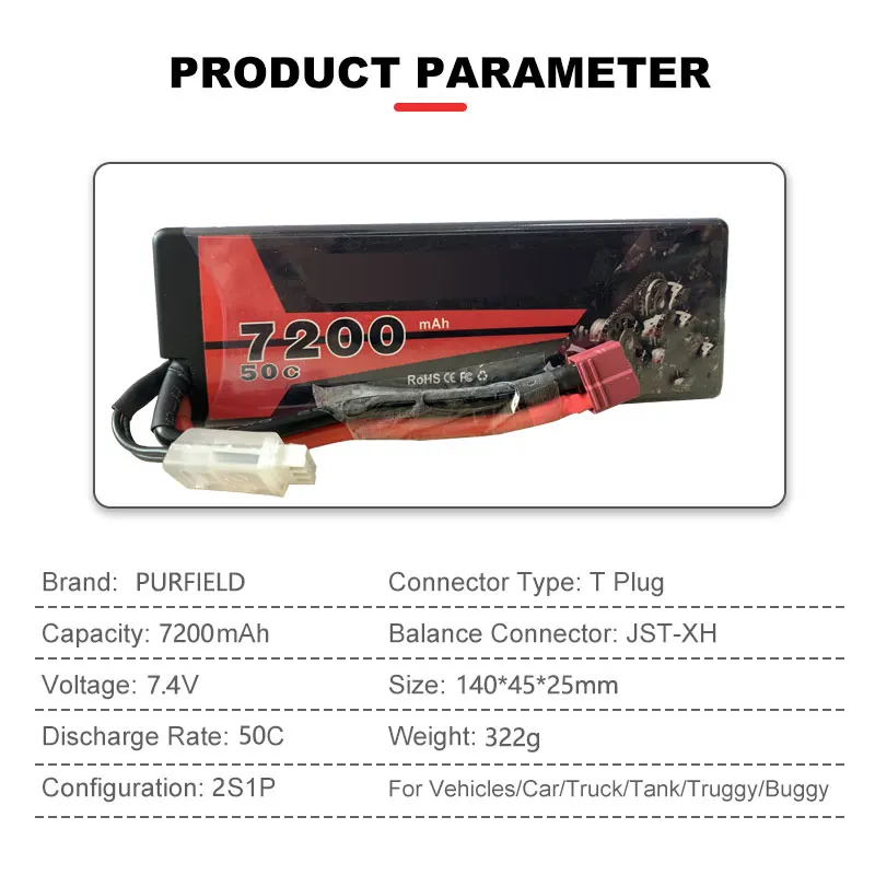 Литий-полимерный аккумулятор PURFIELD 2S 3S 4S 6S 1300 мАч 1500 5200 6200 7200 Lipo с разъемом Deans XT60 T