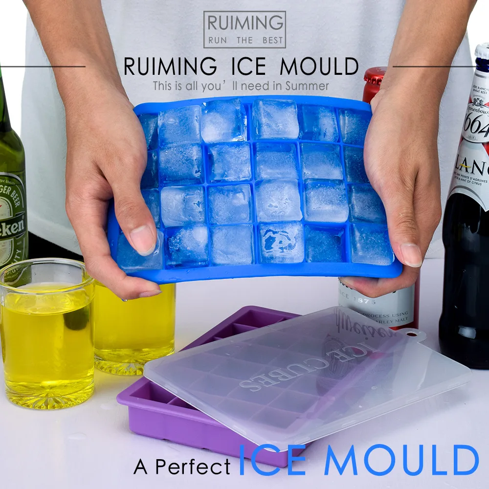 

24 Grids Silicone Ice Mold Cube Maker Trays With Lids Icecream Cold Drinks Gadget Whiskey Cocktails Kitchen Accescesories Tools