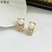 delicate design round pearl earrings s925 needle trendy jewelry high quality brass golden aaa zircon stud earrings for women