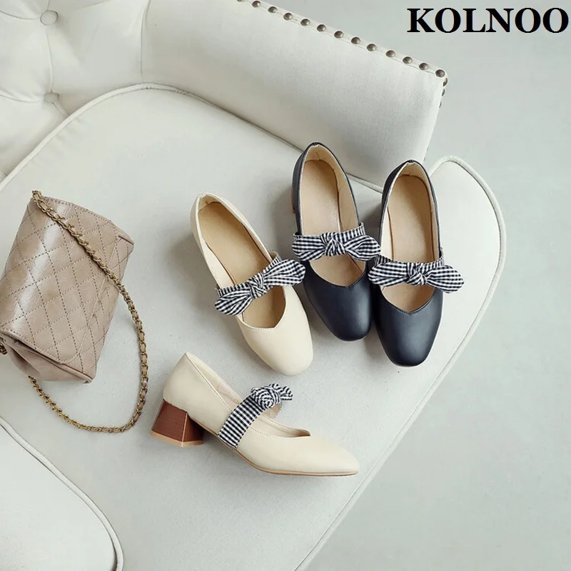 

Kolnoo 2022 New Style Ladies Chunky Heels Pumps Mary Janes Butterfly-knot Summer Dress Shoes Evening Party Fashion Court Shoes