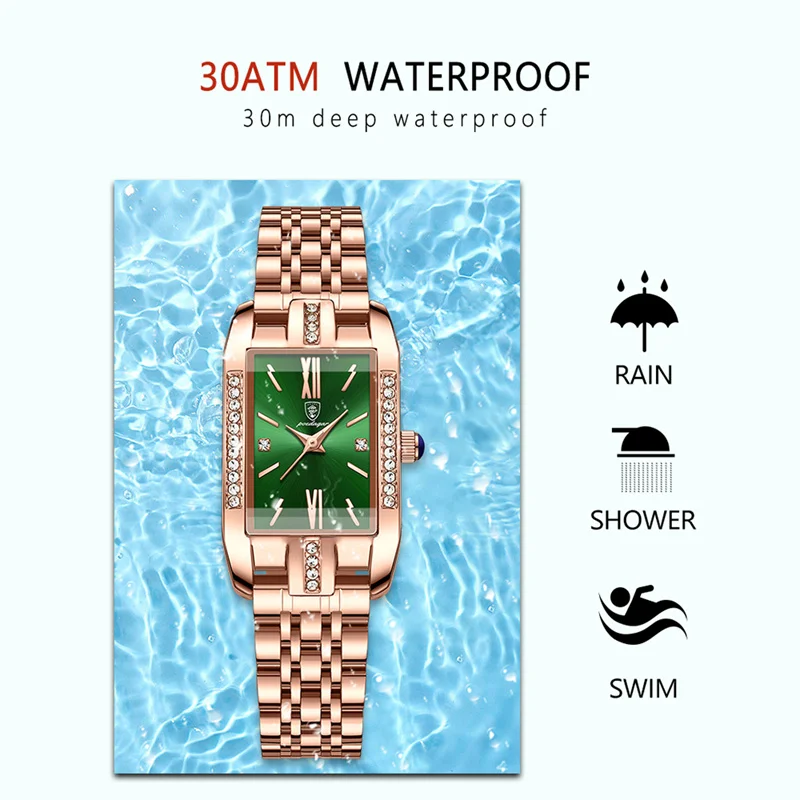 Women Watch Fashion Luxury Diamond Green Dial Square Quartz Watches Stainless Steel Waterproof Ladies Wristwatch Gift enlarge