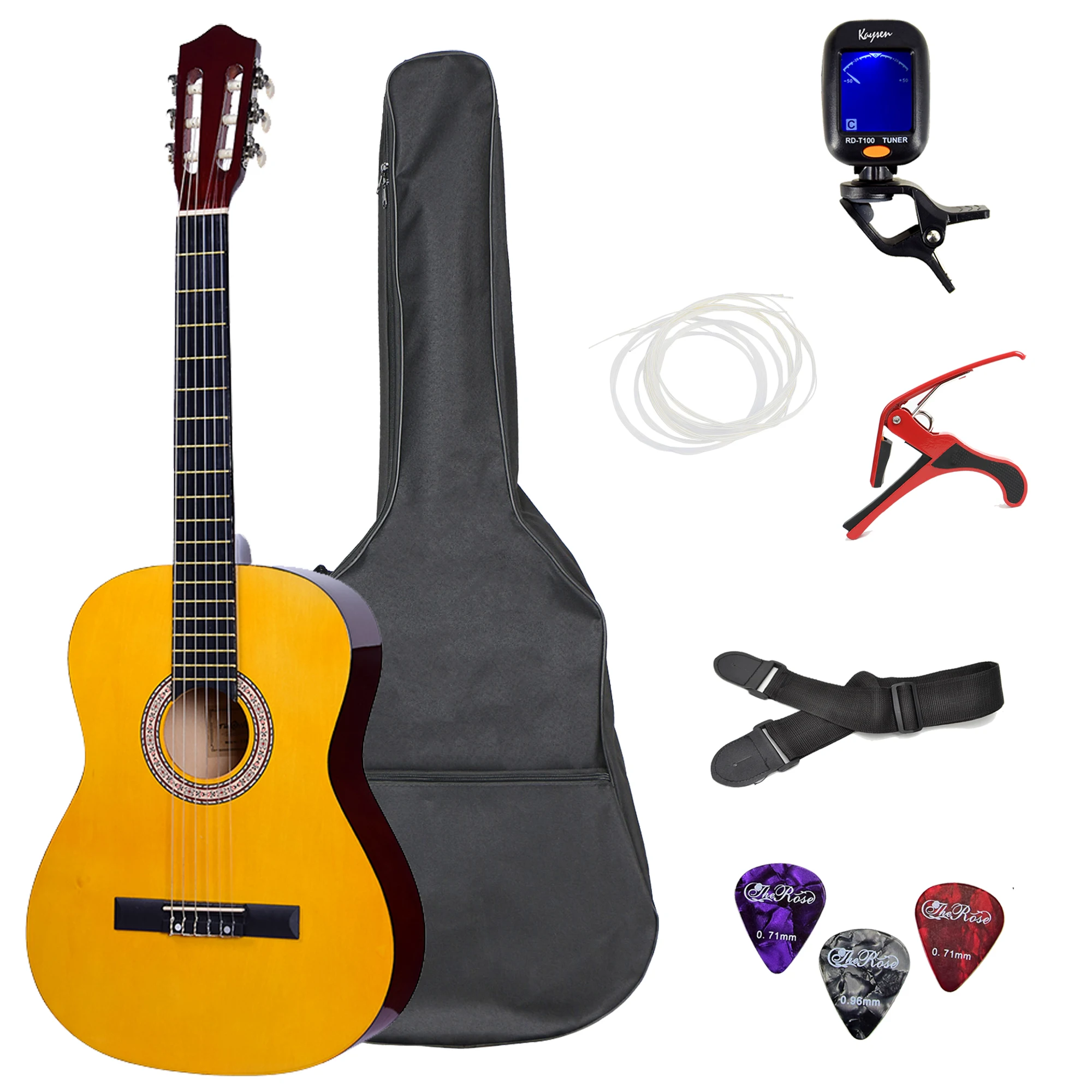 

Low cost 4/4 39inch classic guitar with free bag,tuner,string,capo,strap,picks