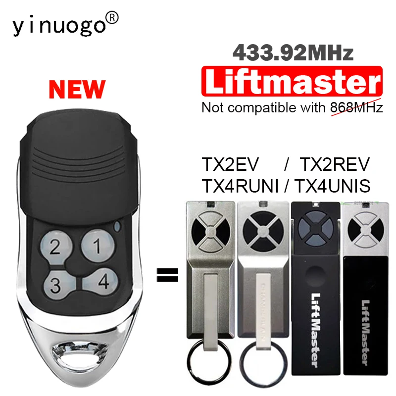 

Liftmaster TX2EV TX4RUNI TX2REV TX4UNIS Gate Remote Control Transmitter 433.92MHz Rolling Code Handheld Garage Door Controller