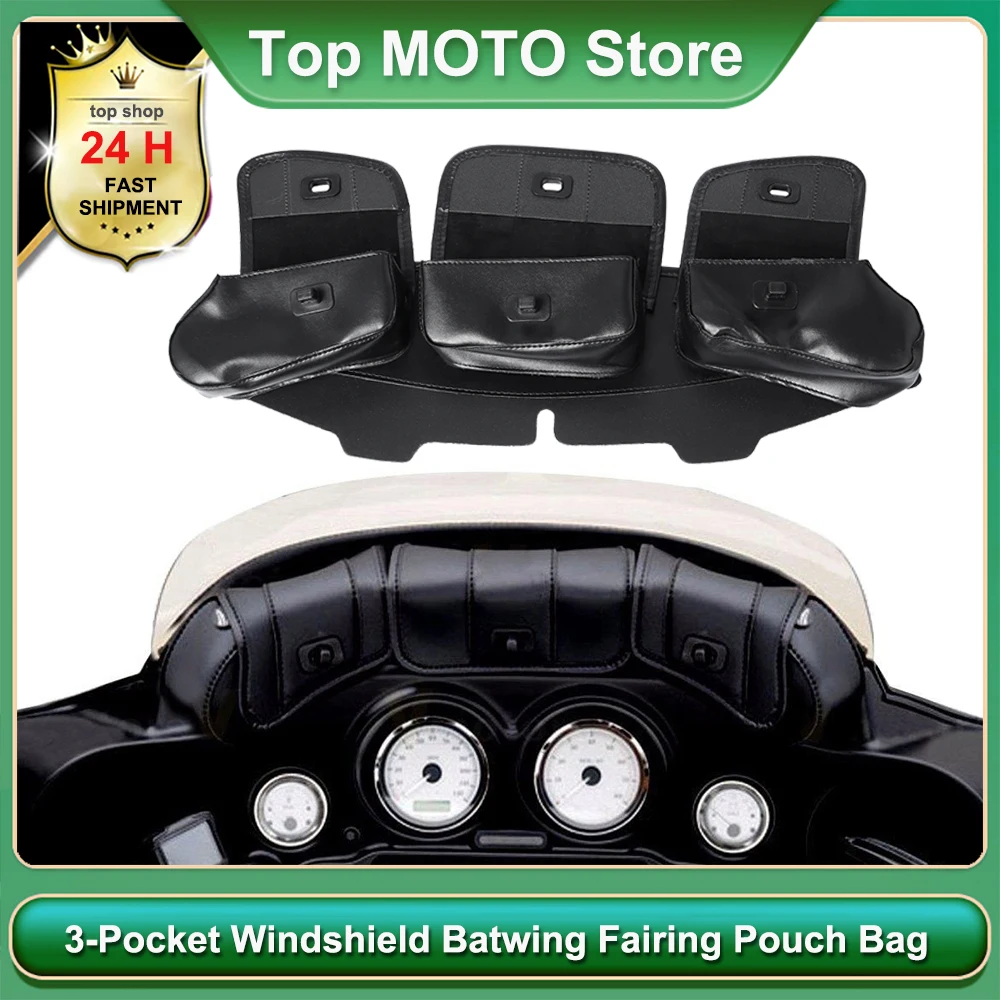

Motorcycle Windshield Bag Fairing Pouch 3 Pocket For Harley Electra Glide Street Glide Ultra Limited Tri Glide 96-Up