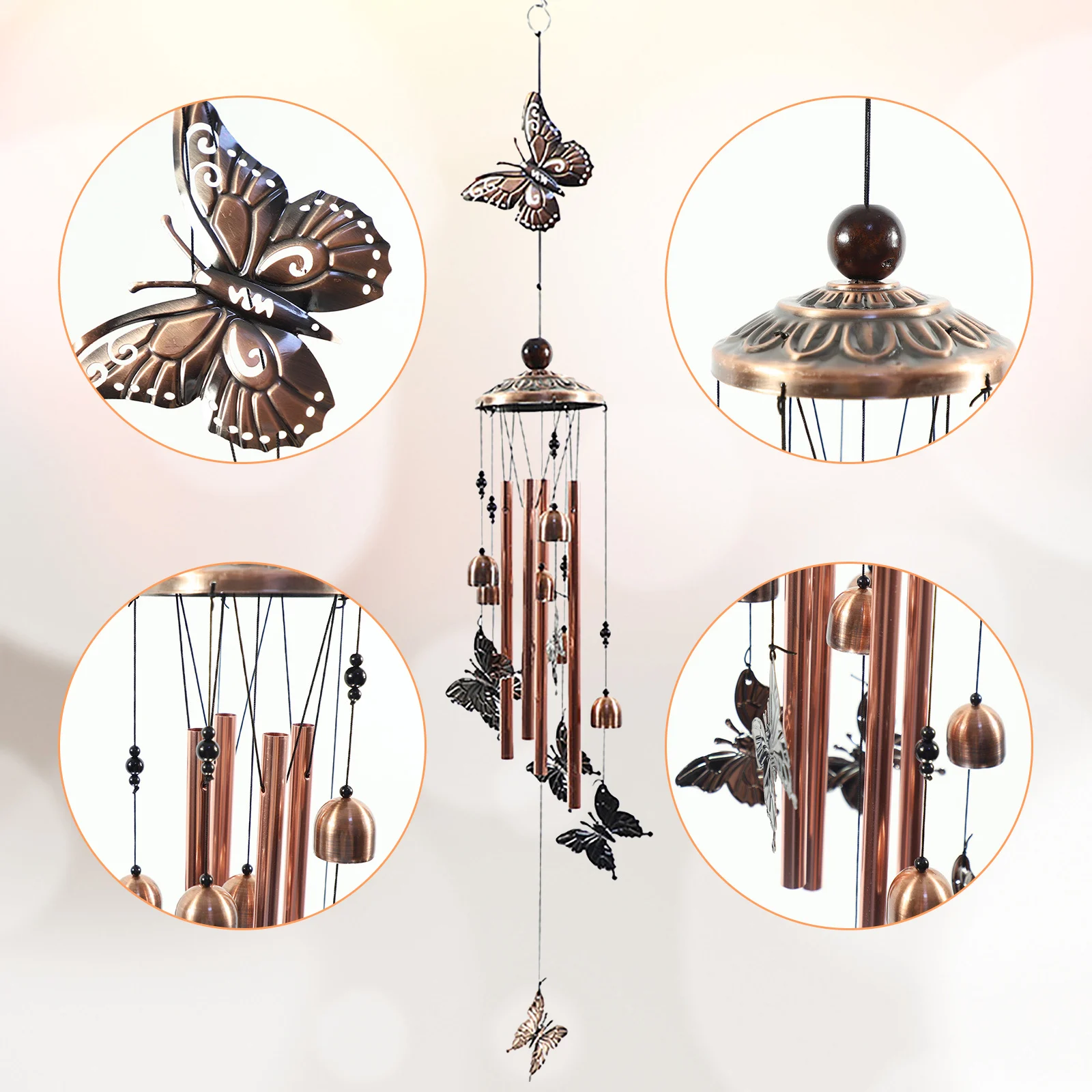 

Copper Butterfly Wind Chime Pendant Balcony Outdoor Yard Garden Home Decoration Metal Pipe Windchime Wind Chimes Bells Tubes