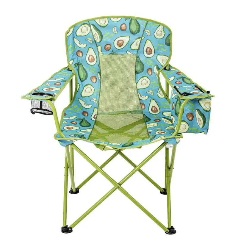 

Mesh Camp Chair with Cooler, Avocado Design, Green with Blue, Adult Chair collapsable Chair collapsable Lounge chair outdoor Fol