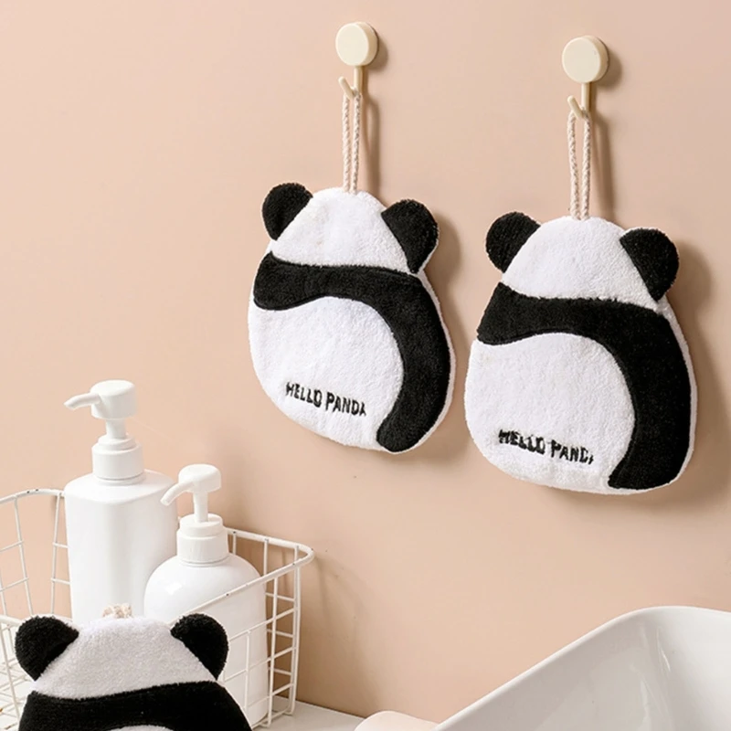 Cute Panda Hand Towel Cartoon Kids Children Wipe Hanging Bath Towel Bathroom Kitchen