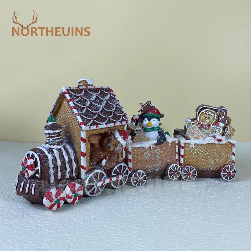 

NORTHEUINS Resin Candy Train Christmas Decorations Figurines Xmas Home Lilving Room Desktop Decor Accessories 2023 Navidad Gift