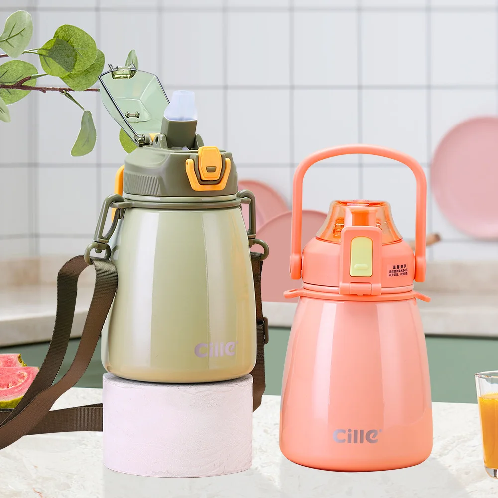 

880ML Portable Thermos Water Bottle Thermos Leak-Proof with Handle for Outdoor Sports Children Drinking Bottle with Straw Cup