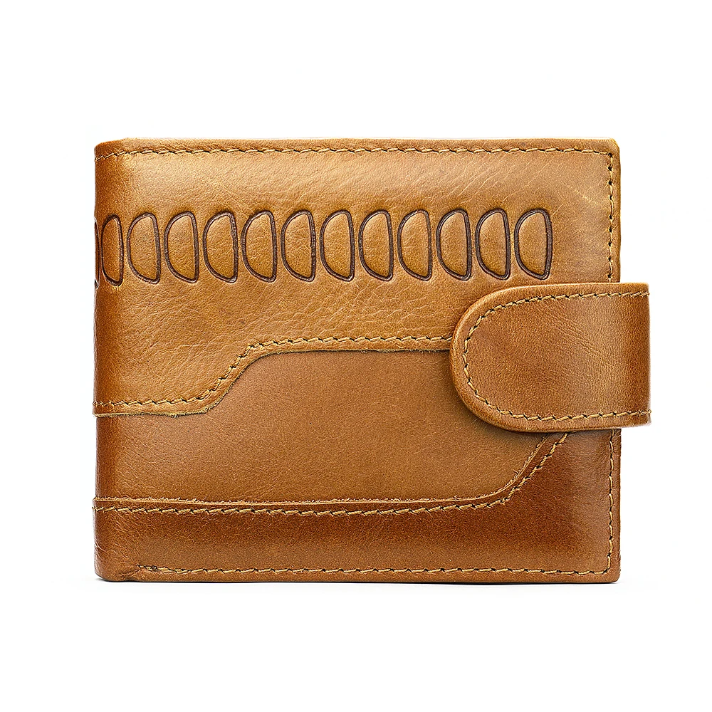 

Senimon Fashion Genuine Leather Men's Wallet Buckle Texture Stitching Design Photo Card Holder Big Bill Coin Purse