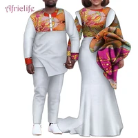 couple african clothes 3 pc plus size sets shirtpant for men floor length dress for women fashion bazin riche clothing wyq825