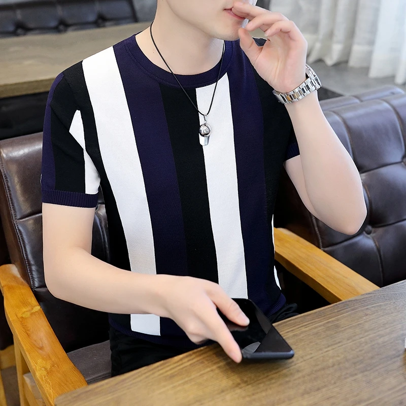 2023 New Summer  Ice Hemp Knitted Round Neck Pullover Short Sleeve Men's T-shirt Fashion Trend Original Suefeng T-shirt
