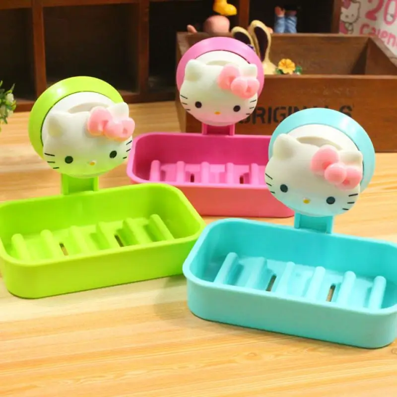 

KAWAII Sanriod Anime series Hello Kt Cartoon double layer single layer soap box Wall-mounted No punching Storage Box girl Gift