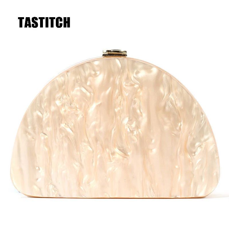 

New Unique Semicircle Acrylic Bag Women Messenger Shoulder Bag Pearlescent Evening Clutches Day Clutch Bags Party Prom Handbags
