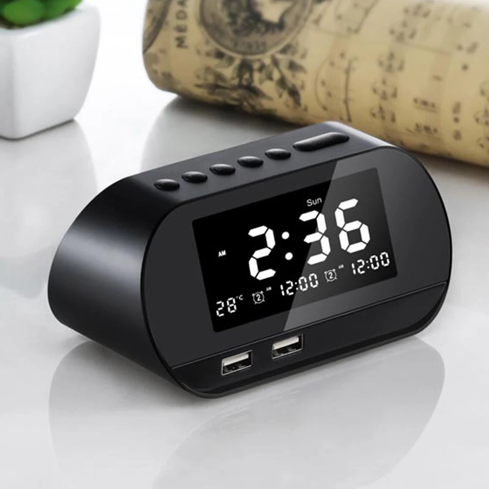 

Alarm Clock Multifunctional Perpetual Calendar Phone Charger LCD Display Office Adjustable Brightness FM Raido Electronic Home