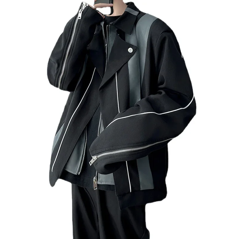 Мужская модная куртка из искусственной кожи в американском стиле демисезонная с