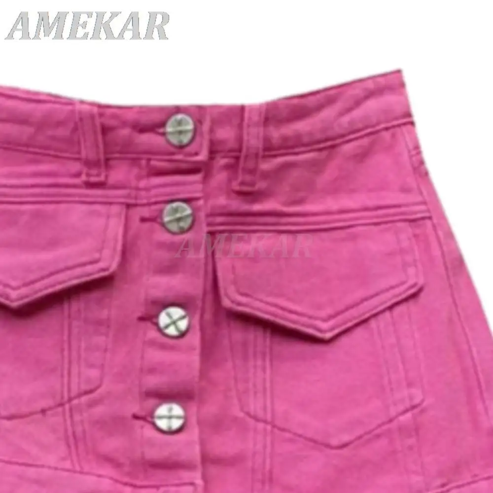 Women's Solid Jean Hot Pants Fake 2-Pieces High Waist A-line Denim Shorts Streetwear Gothic Lady Summer Pocket Chic Short Jeans