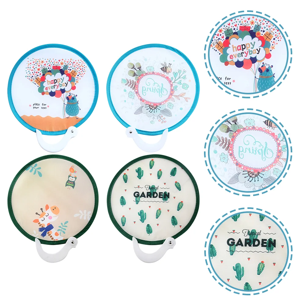 

4 Pcs Fans Handheld Prop Cartoon Foldable Folding Bulk Japanese Style Round Polyester Cloth Small Child