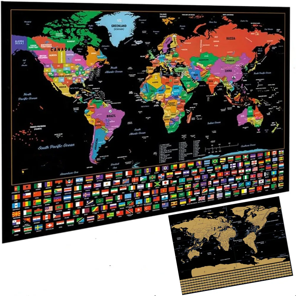 

Deluxe Scratch Off Map With Countries Flags Top quality Gold Scratch Off Layer Visual Travel Map, Best Gifts for Travelers