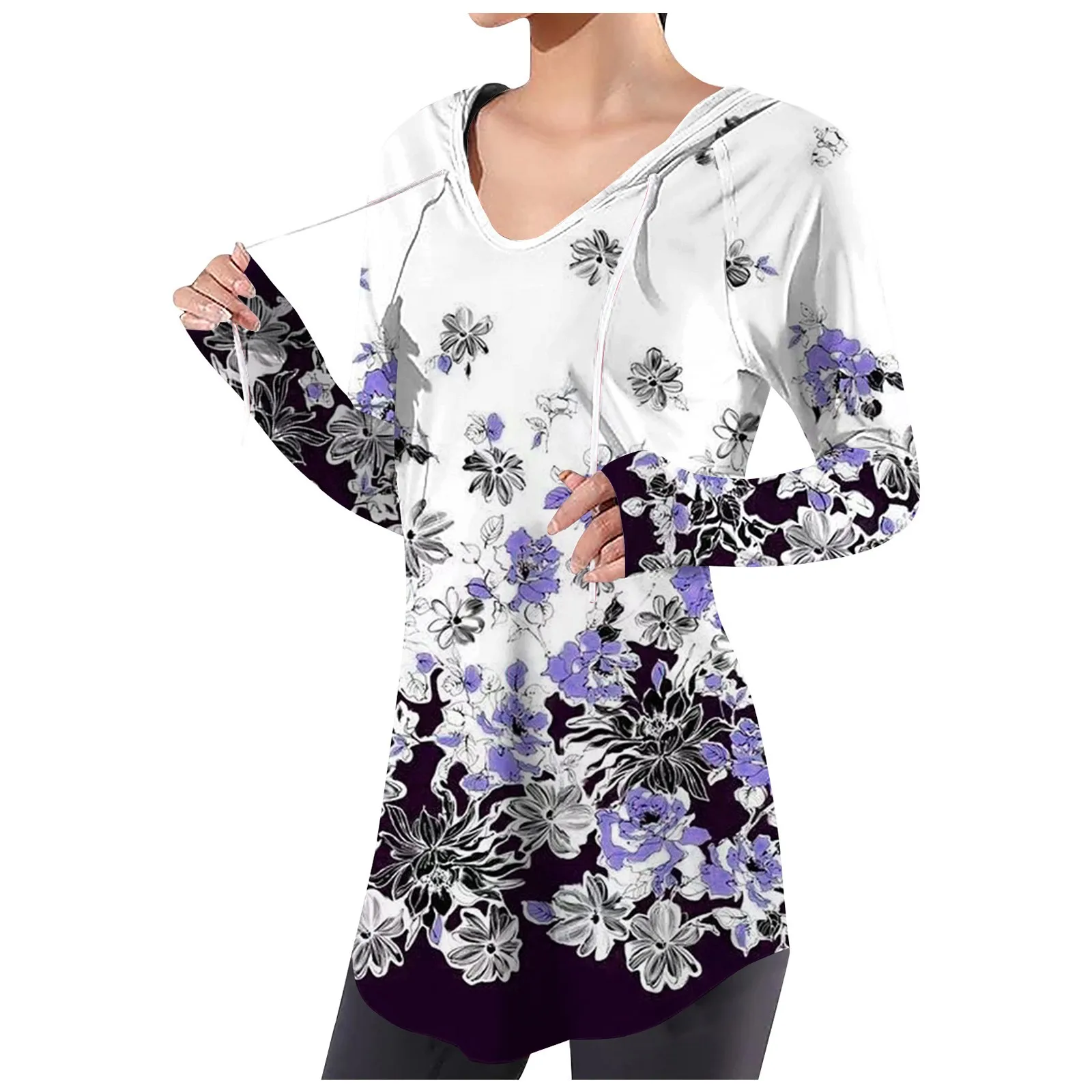

Aesthetic Fashion Hoodie Loose Floral Print Punk Vintage Sweatshirt Oversized Casual Streetwear Womens Mid Length Loose Top