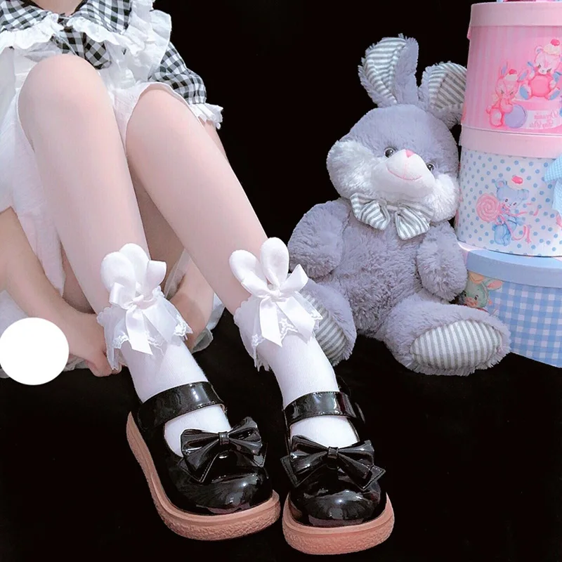 

Japanese Winter Fashion Kawaii Girl Cotton Socks Lolita Girl Socks Bowknot Cotton Bunny Ears JK Girl Calf Frilly Lolita Socks