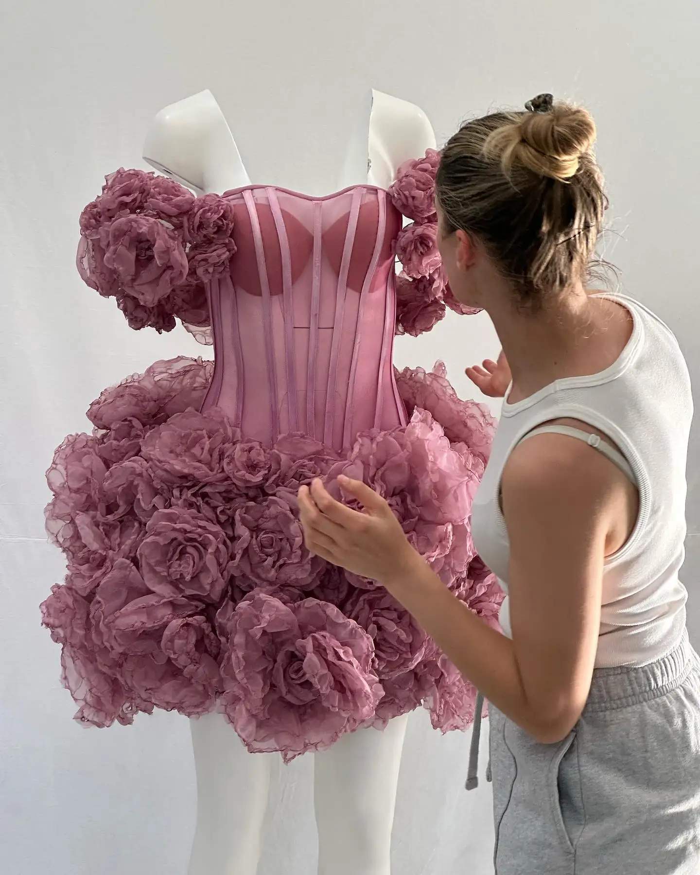 Женское платье макси с 3D цветами потрясающее розовое платье-корсет косточками