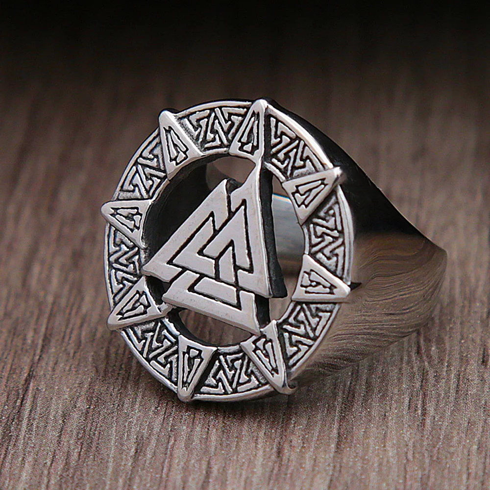 

Vintage Viking Valknut Triangle Ring Stainless Steel Fashion Nordic Men's Viking Rings Punk Style Party Jewelry Gift Wholesale