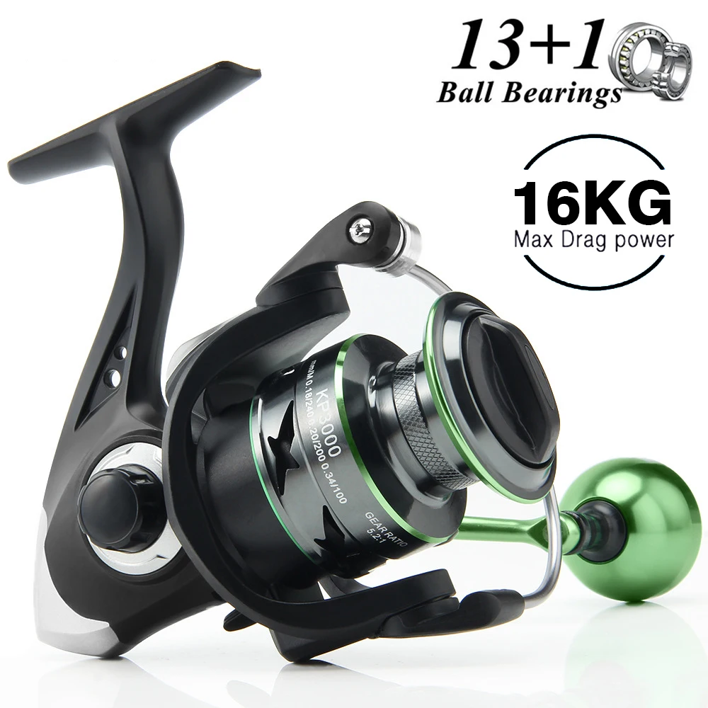 

New Spinning Reel Max Drag 16KG 13+1BB 5.2:1 Gear Ratio CNC Spool Fishing Reel with Left Right Hand Interchangeable for Bass