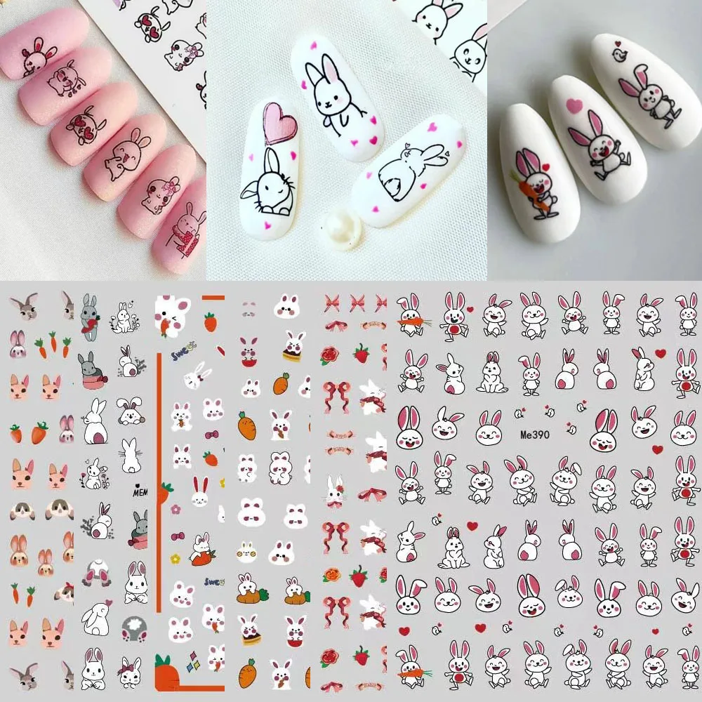 

10PCS Nail stickers 3d cartoon series Cute Bunny decorative nail decals Self-adhesive Sweet Girl girly style nail sliders