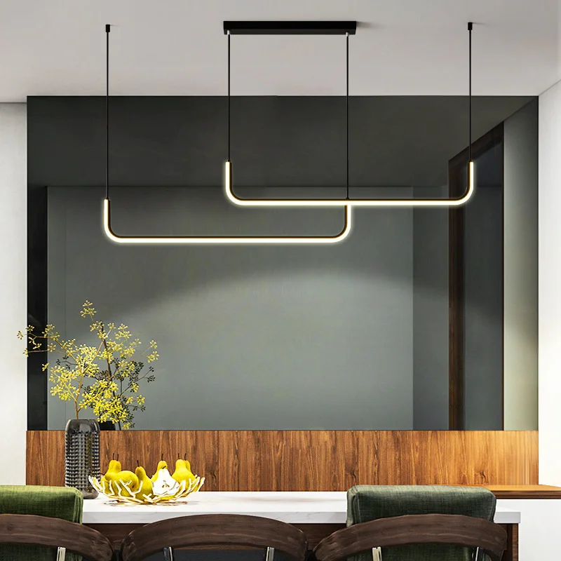 

Modern Minimalist Dining Room Led Strip Chandelier Nordic Luxury Iron Living Room Bar Chandelier Indoor Lighting Decoration